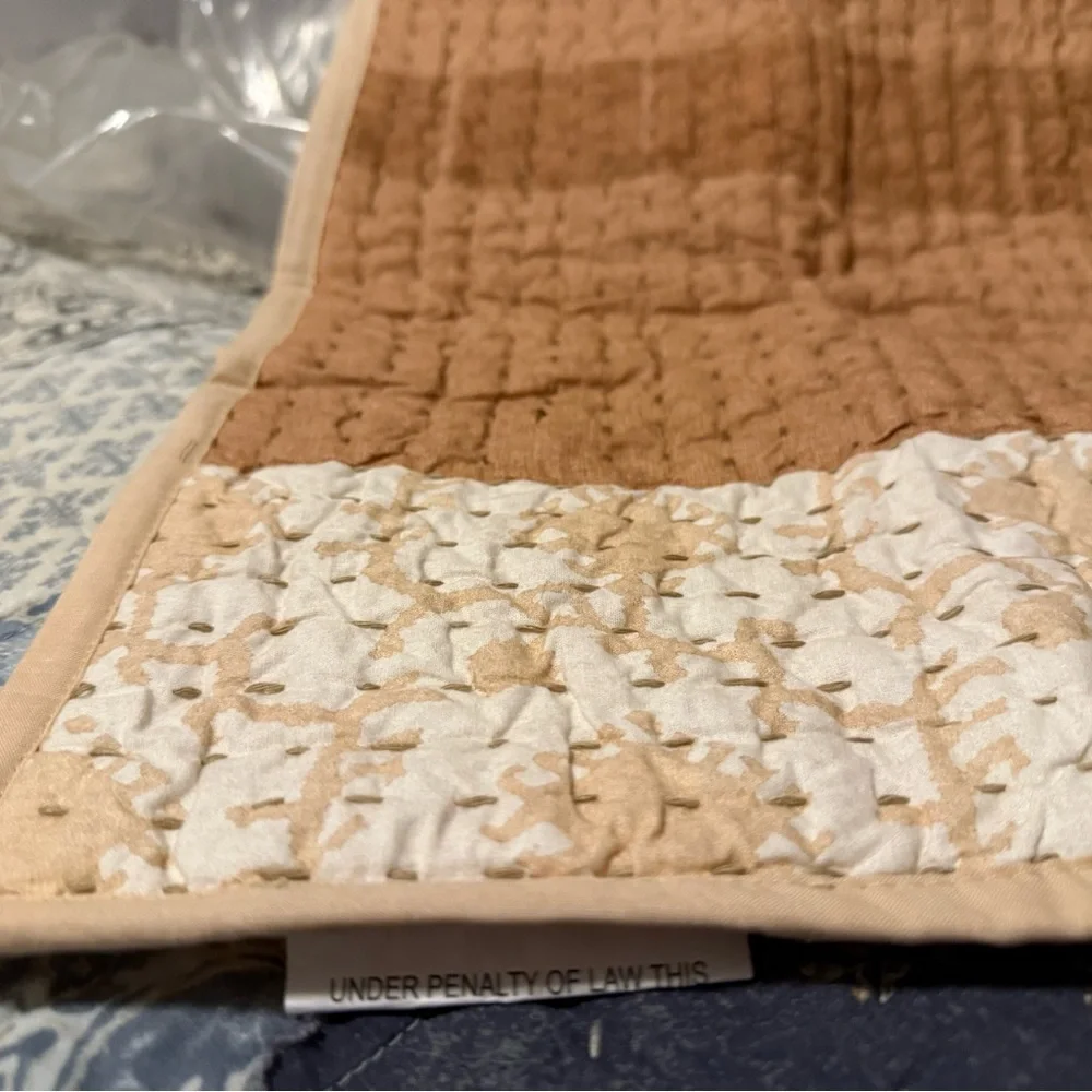 New WS/PB Rejuvenation Patchwork Pick Stitch Quilt & Euro Shams, F/Q, Rust Multi